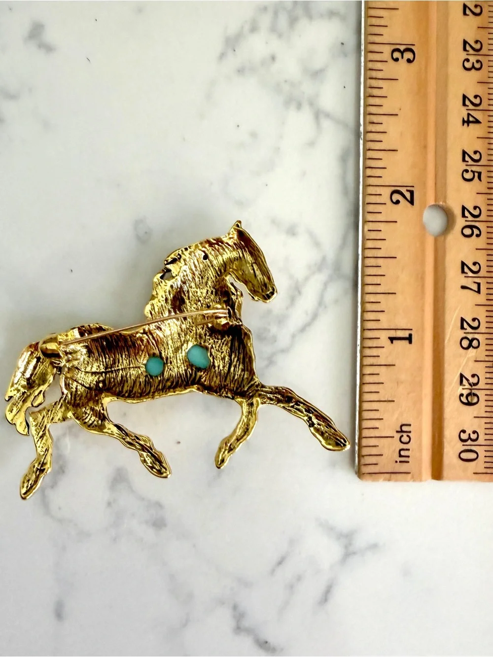Gold Horse Turquoise Stone Brooch Lapel Pin Western Cowgirl Rodeo Accessory NEW